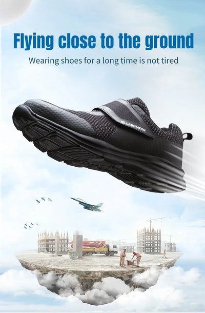 LARNMERN Men's Safety Shoes Steel Toe Construction Protective Footwear Lightweight 3D Shockproof Work Sneaker Shoes Size 42