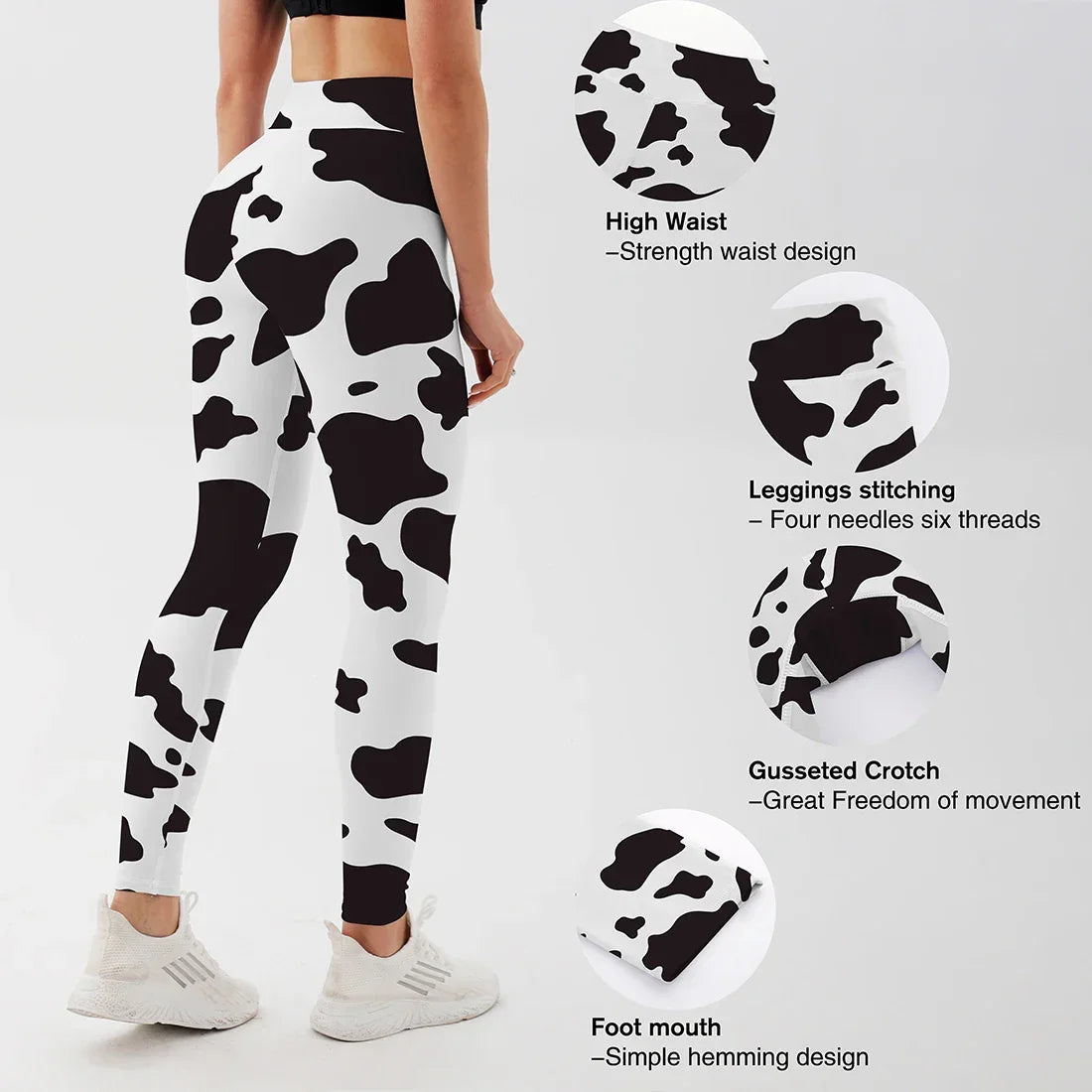 Women Cow Black Printed Leggings