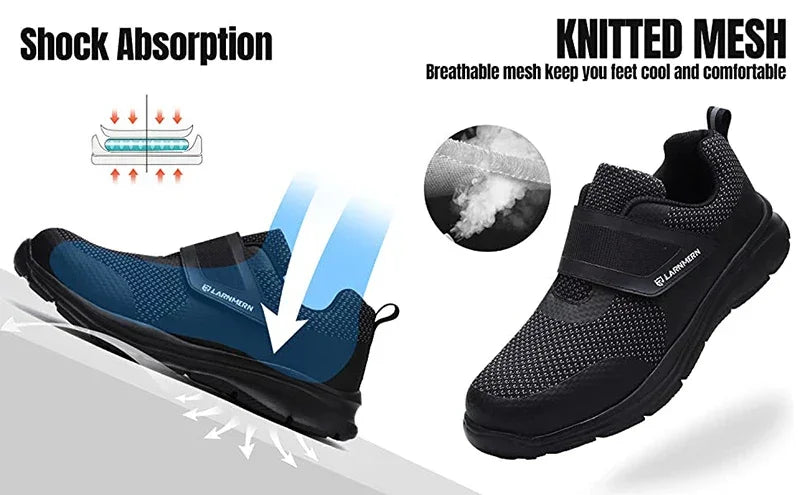 LARNMERN Men's Safety Shoes Steel Toe Construction Protective Footwear Lightweight 3D Shockproof Work Sneaker Shoes Size 42