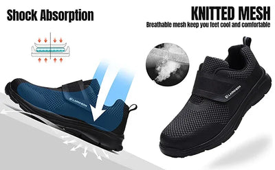 LARNMERN Men's Safety Shoes Steel Toe Construction Protective Footwear Lightweight 3D Shockproof Work Sneaker Shoes Size 42