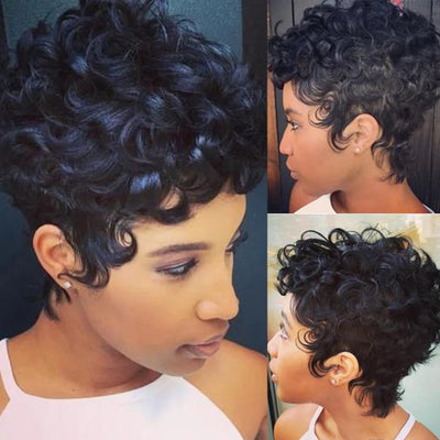 Short Human Hair Wigs For Black Women Cheap Curly Human Hair Wig FASHION LADY HAIR Short Pixie Cut Hair Wig With Curl Remy
