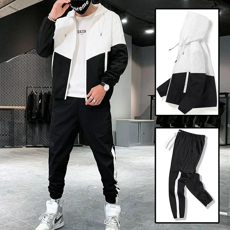 2025 Men Tracksuit Casual Joggers Hooded Sportswear Jackets And Pants 2 Piece Sets Hip Hop Running Sports Suit - Elanique