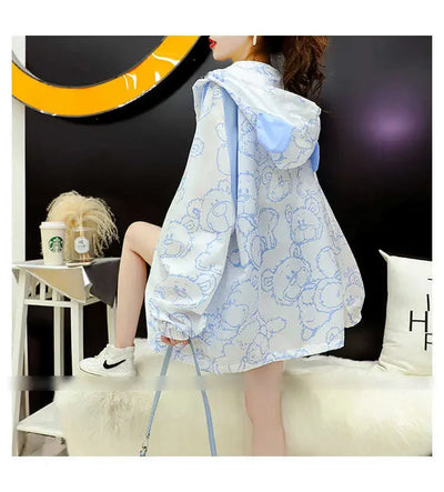 Summer Thin Sunscreen Jacket Women New Kawaii Bear Print Coats Female Casual Korean Loose Zipper Windbreaker
