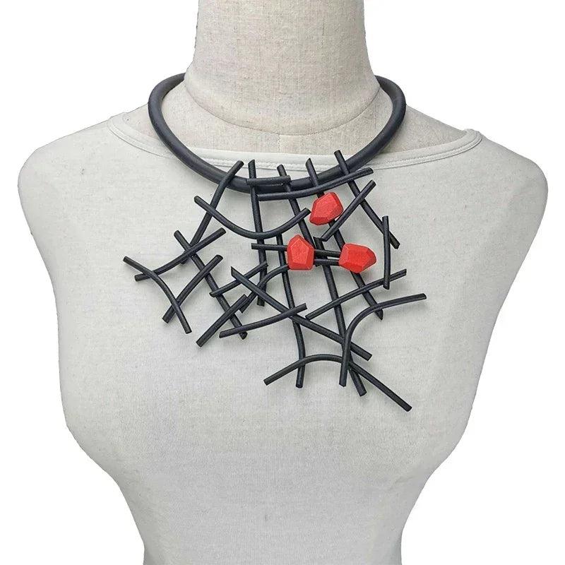 Ukebay new designer luxury necklaces women handmade gothic pendant necklace rubber jewelry wooden accessories statement