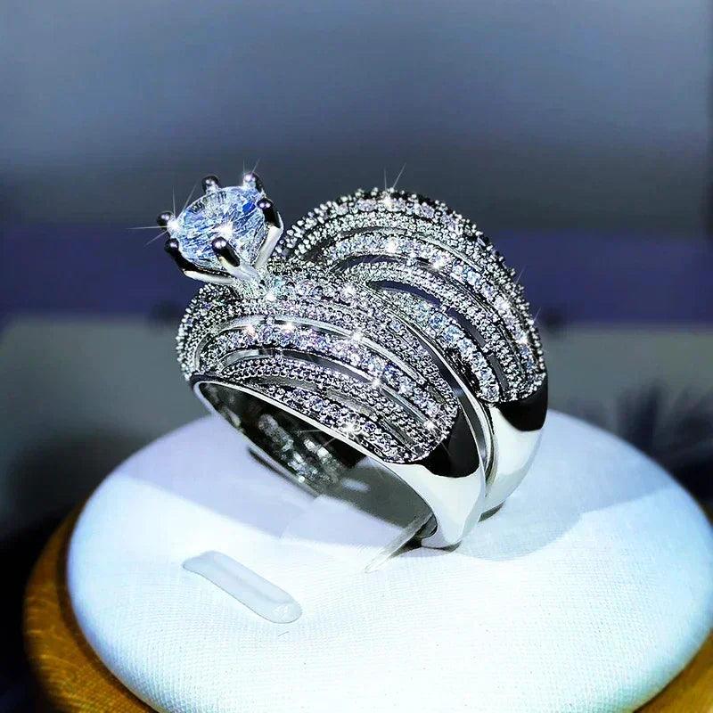 Luxury double set ring high-grade zircon plated real gold men’s and women’s rings party wedding jewelry gift