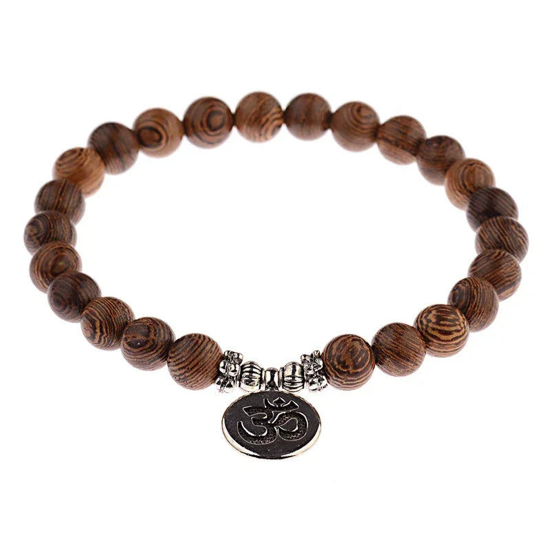 Ethnic Buddhism Lotus Pendant Bracelet Homme Women's Chakra Wood Beaded Bracelet Drop Shipping