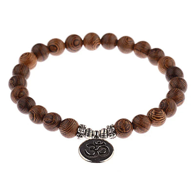 Ethnic Buddhism Lotus Pendant Bracelet Homme Women's Chakra Wood Beaded Bracelet Drop Shipping