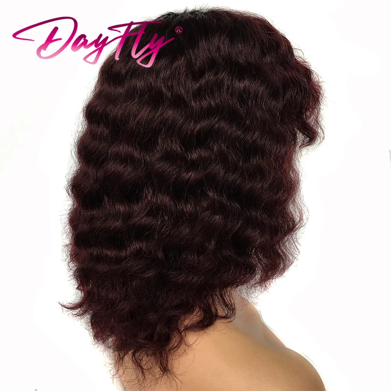Short Curly Human Hair Wig Brazilian Hair Deep Wave Wig With Bangs Natural Human Hair Machine Made Wig For Women