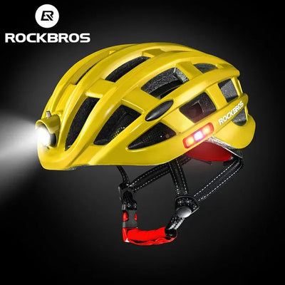 ROCKBROS Bicycle Helmets Ultralight Cycling Helmet Mountain Road Bike Helmet With Glowing Headlight Warning Light Safety Cap