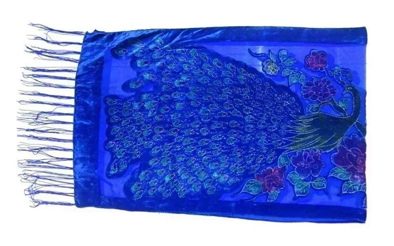 Fashion black peacock velvet scarf women shawl ponchos bandanas
