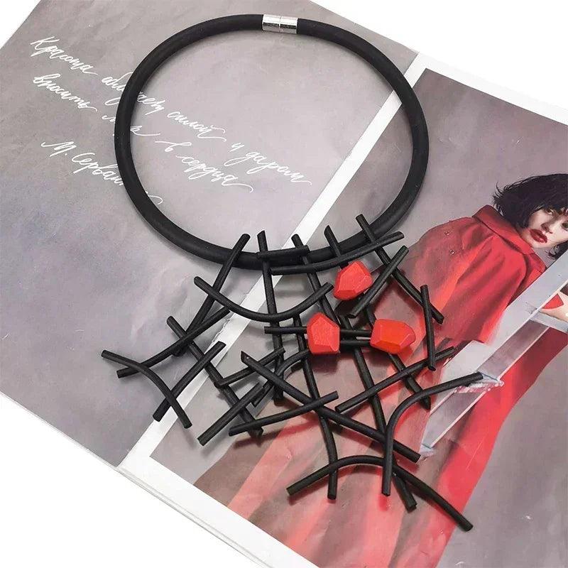 Ukebay new designer luxury necklaces women handmade gothic pendant necklace rubber jewelry wooden accessories statement