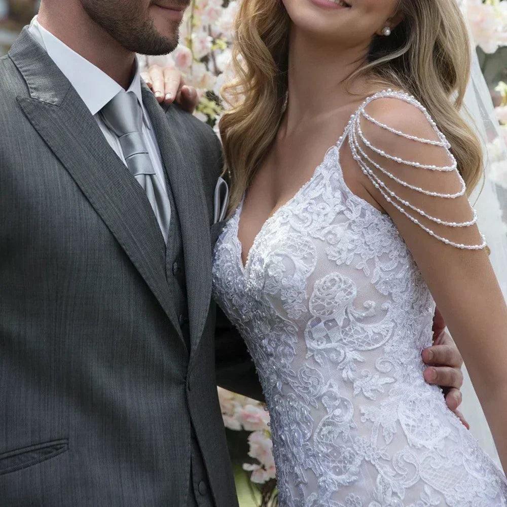 Luxury mermaid wedding dresses v neck lace