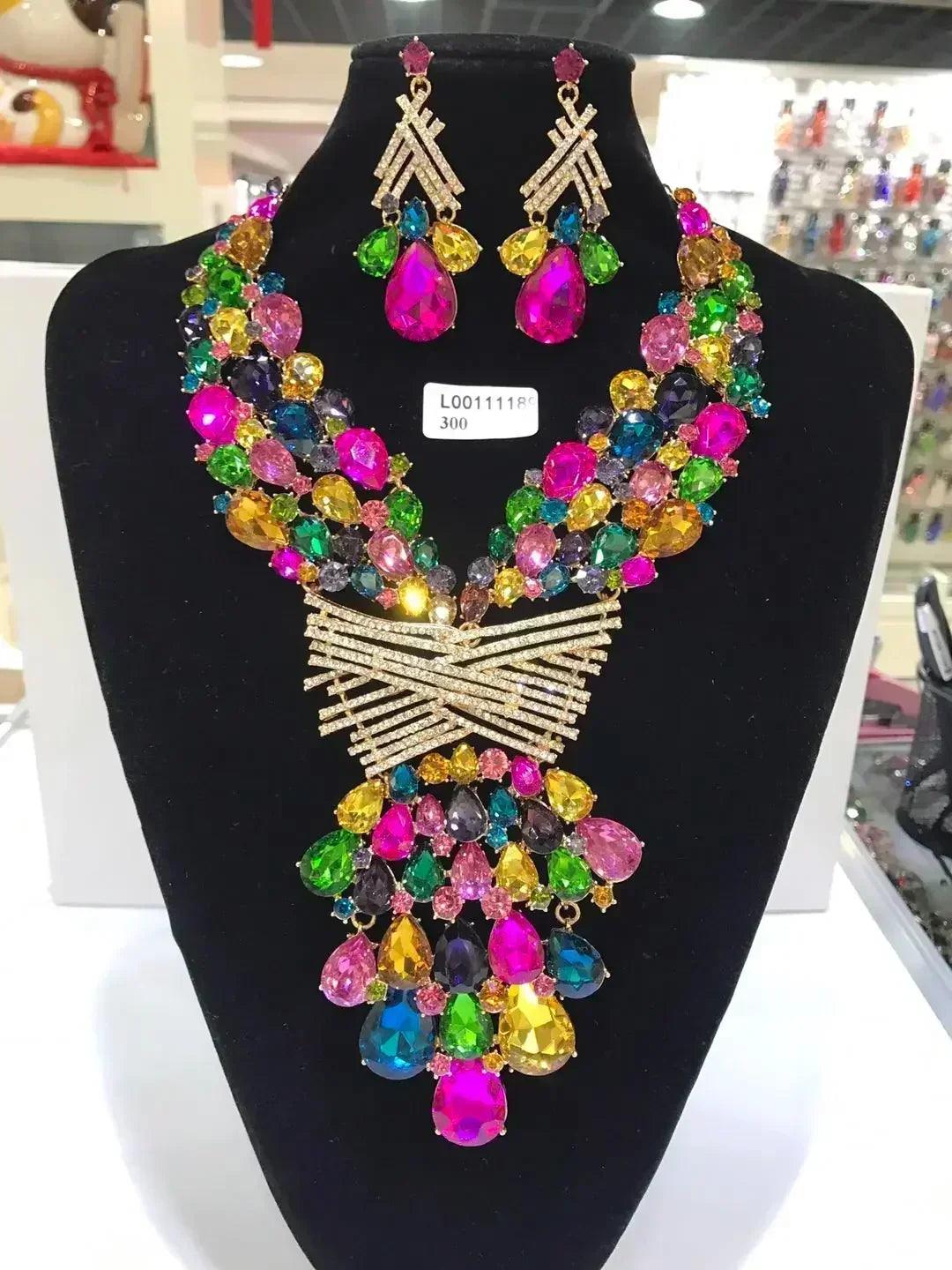 Women luxury necklaces set wedding delicate fashion jewelery crystal rhinestone earrings jewelry sets