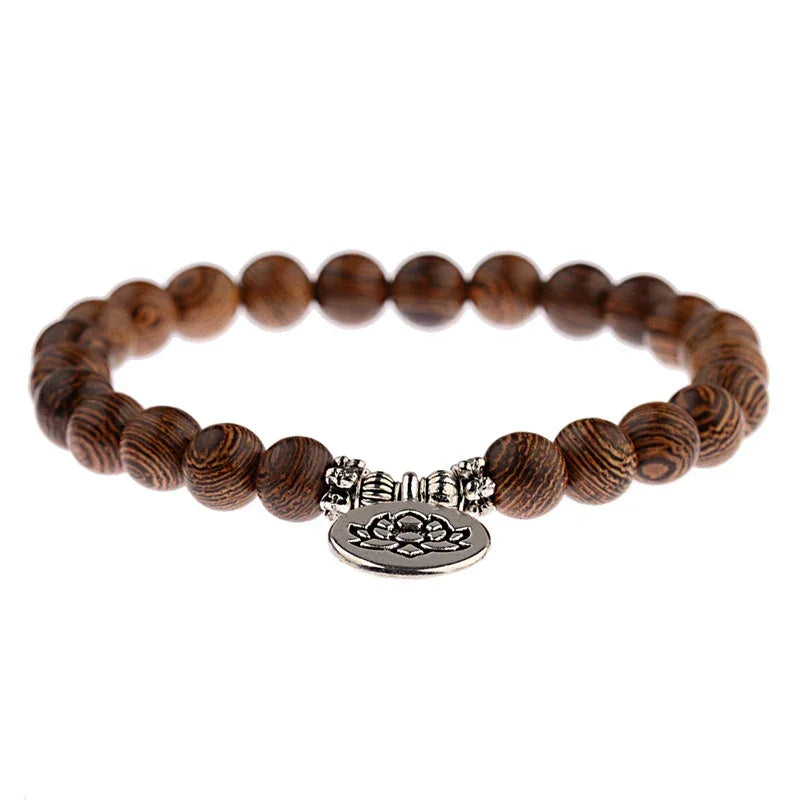 Ethnic Buddhism Lotus Pendant Bracelet Homme Women's Chakra Wood Beaded Bracelet Drop Shipping