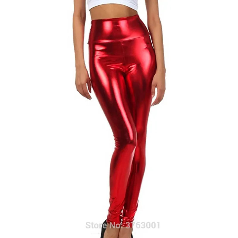 Women Look Wet Leggings Shiny Glossy Faux