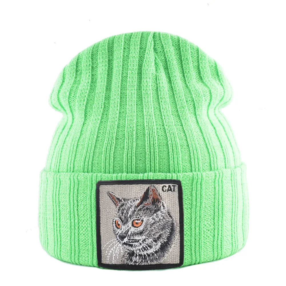 Women's Fashion Beanies Hat Solid Color Knitted Wool Skullies With Embroidery Patch Autumn Winter Men's Knit Gorras Bonnet