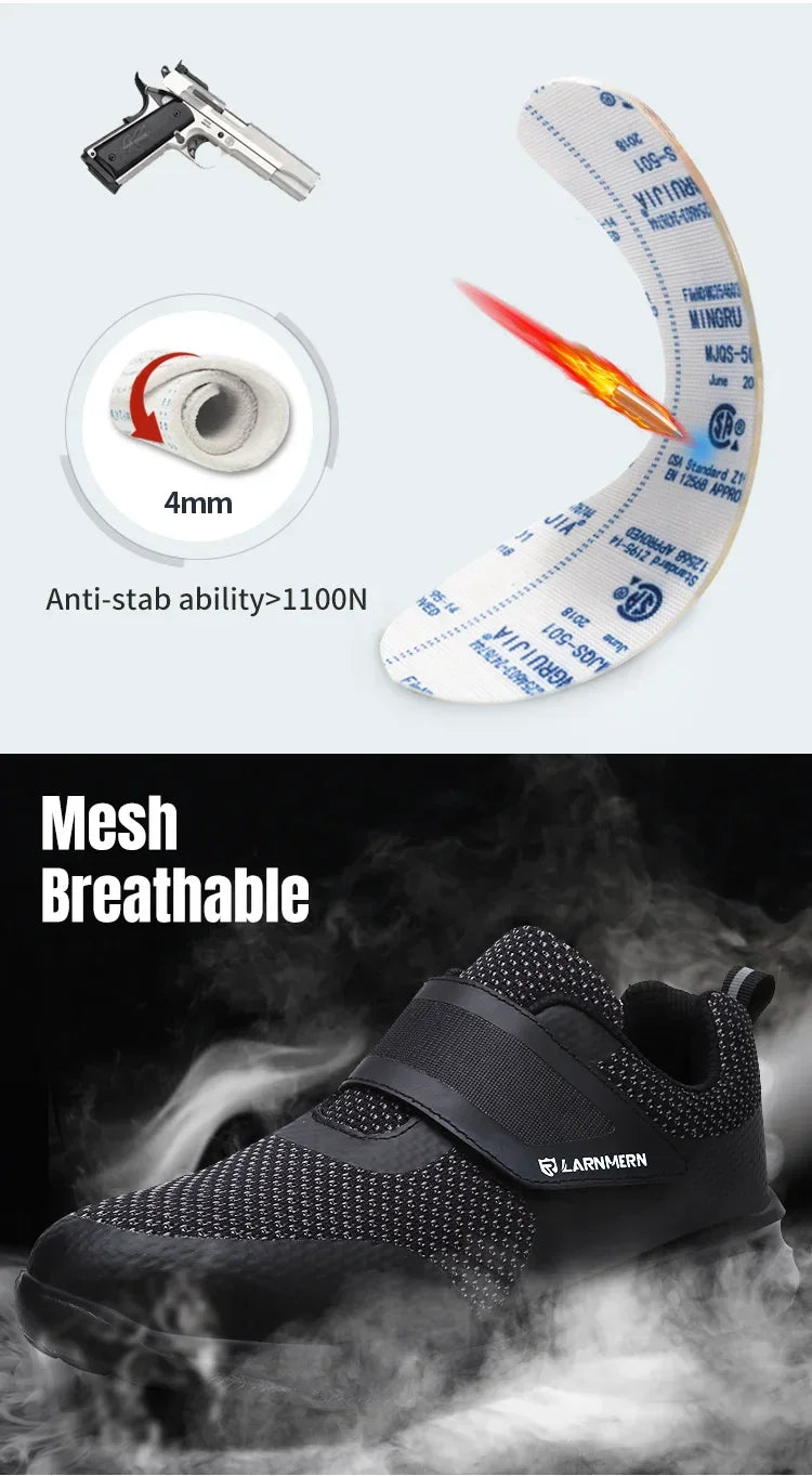 LARNMERN Men's Safety Shoes Steel Toe Construction Protective Footwear Lightweight 3D Shockproof Work Sneaker Shoes Size 42