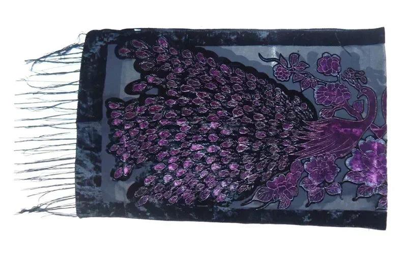 Fashion black peacock velvet scarf women shawl ponchos bandanas
