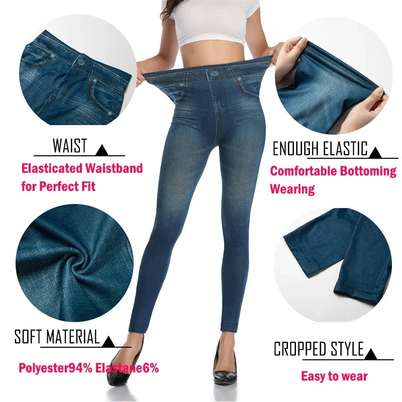 Women Faux Denim Jeans Leggings