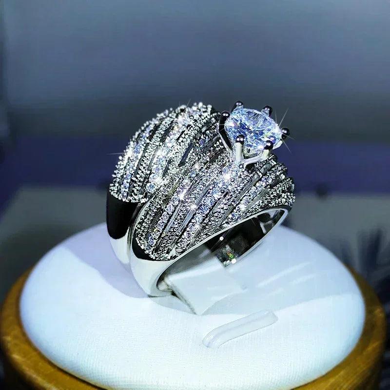 Luxury double set ring high-grade zircon plated real gold men’s and women’s rings party wedding jewelry gift