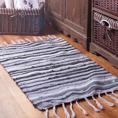 Cotton Cloth Retro Handmade Tassel Rug and Carpet for Home Living Room Tapestry Absorbent Floor Area Mat for Kitchen Boho Decor