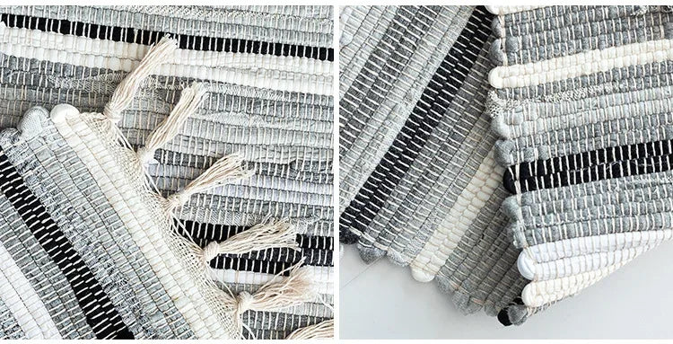 Cotton Cloth Retro Handmade Tassel Rug and Carpet for Home Living Room Tapestry Absorbent Floor Area Mat for Kitchen Boho Decor