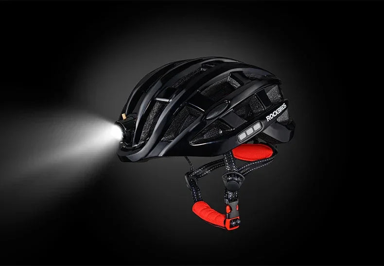 ROCKBROS Bicycle Helmets Ultralight Cycling Helmet Mountain Road Bike Helmet With Glowing Headlight Warning Light Safety Cap