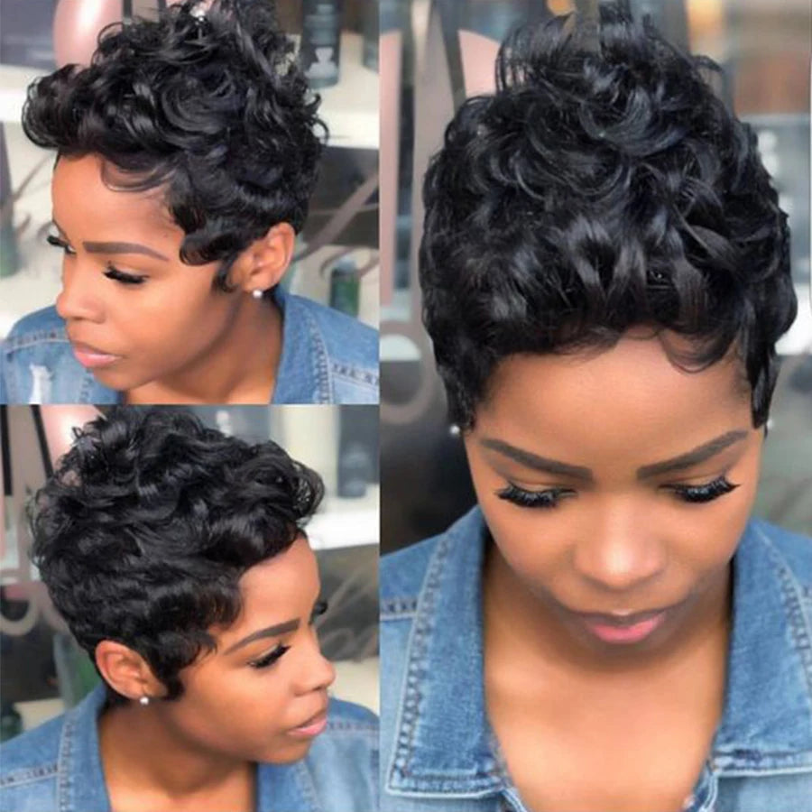 Short Human Hair Wigs For Black Women Cheap Curly Human Hair Wig FASHION LADY HAIR Short Pixie Cut Hair Wig With Curl Remy