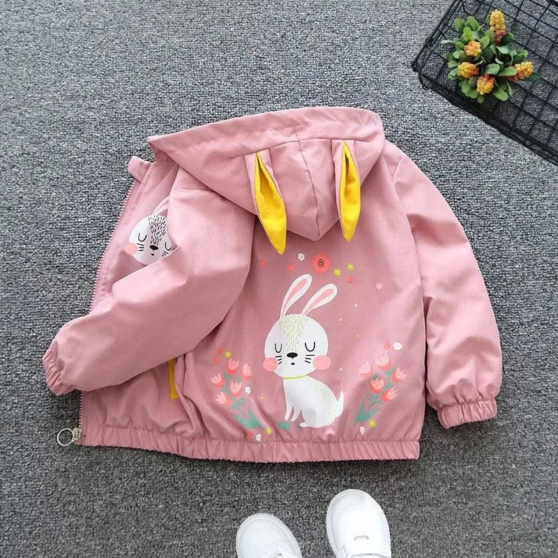 Baby Girls Cute Rabbit Hooded Casual Zipper Jacket| Spring |Autumn |Christmas |Outerwear Coat 1 2 3 4 5 6 Years |Kids Clothes