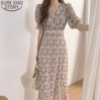 2021 Summer Striped Cotton Linen Long Dress Women Fashion Loose Vestidos Vintage V-neck Half Sleeve Dress for Women Loose