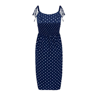 Dresses Sundress Summer Women Causal Polka Dot Sleeveless High Pleated elastic waist V-Neck Beach Dress Vestidos De Verano