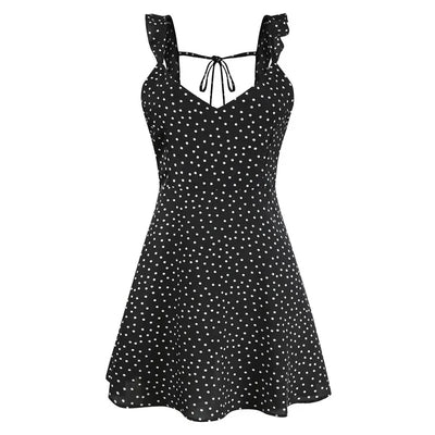 Women Dresses Summer Sexy Dress Ladies High Waist Dot Printing Mini Dresses Vestidos Back Lacing Straps Backless Dress