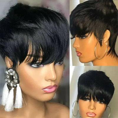 Short Human Hair Wigs Pixie Cut Straight perruque bresillienne for Black Women Machine Made Wigs With Bangs Cheap No Lace Wig