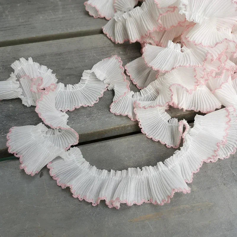 4M/lot 3cm Wine red/pink/Beige Chiffon Pleated Lace Dog Tooth Ruffle Lace Trimming for Dress Pet Cloth Home Decoration X1496