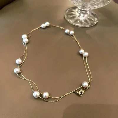 European and American Elegant Double-Layer Pearl String Choker Necklace Korean Fashion Jewelry Sexy Clavicle Chain For Woman