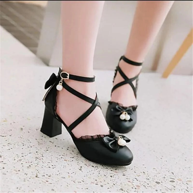 Kids Fashion Bowknot Thick High Heel Shoes | Children's Party Shoes| Fancy Dress Shoes for Girls