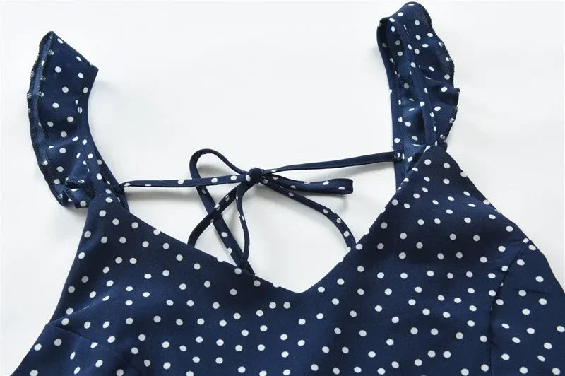 Women Dresses Summer Sexy Dress Ladies High Waist Dot Printing Mini Dresses Vestidos Back Lacing Straps Backless Dress