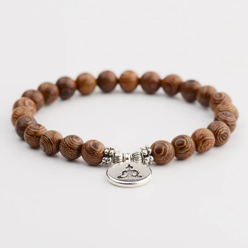 Ethnic Buddhism Lotus Pendant Bracelet Homme Women's Chakra Wood Beaded Bracelet Drop Shipping