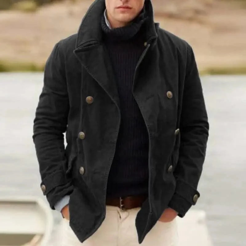 2021 New Men's Jacket Casual Fashion Solid Color Coat Men Autumn Button Long Sleeve Outerwear & Coats Plus Size Black Jackets
