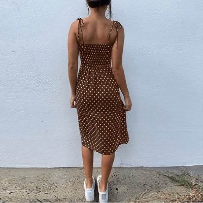 Dresses Sundress Summer Women Causal Polka Dot Sleeveless High Pleated elastic waist V-Neck Beach Dress Vestidos De Verano