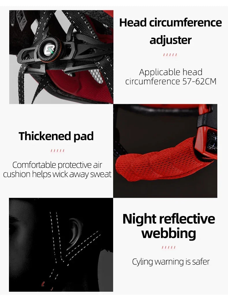 ROCKBROS Bicycle Helmets Ultralight Cycling Helmet Mountain Road Bike Helmet With Glowing Headlight Warning Light Safety Cap