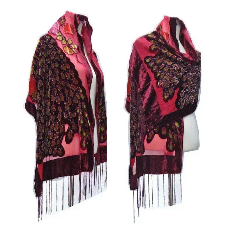 Fashion black peacock velvet scarf women shawl ponchos bandanas