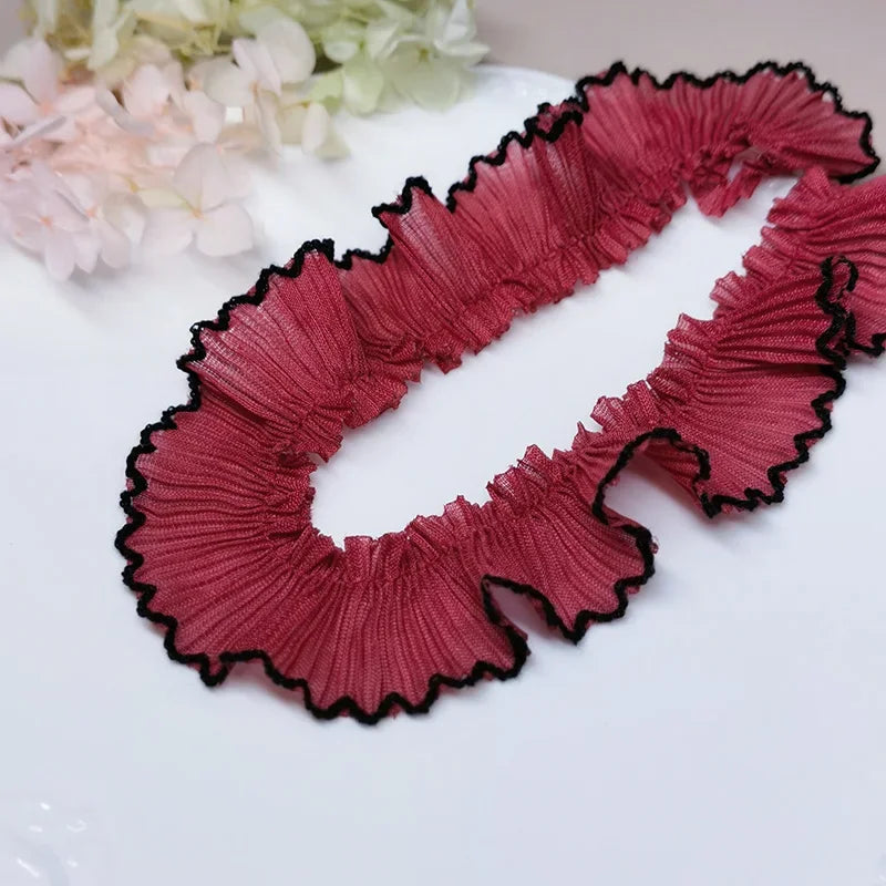 4M/lot 3cm Wine red/pink/Beige Chiffon Pleated Lace Dog Tooth Ruffle Lace Trimming for Dress Pet Cloth Home Decoration X1496