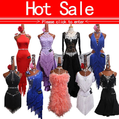 Latin Dance Performance Dress New Women's Customized Big Red Waist Fringe Dance Dress
