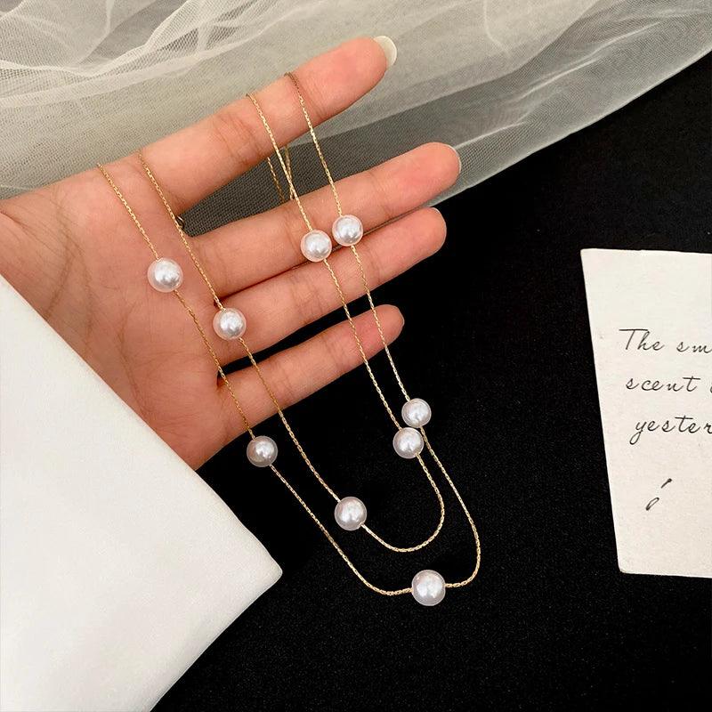European and American Elegant Double-Layer Pearl String Choker Necklace Korean Fashion Jewelry Sexy Clavicle Chain For Woman