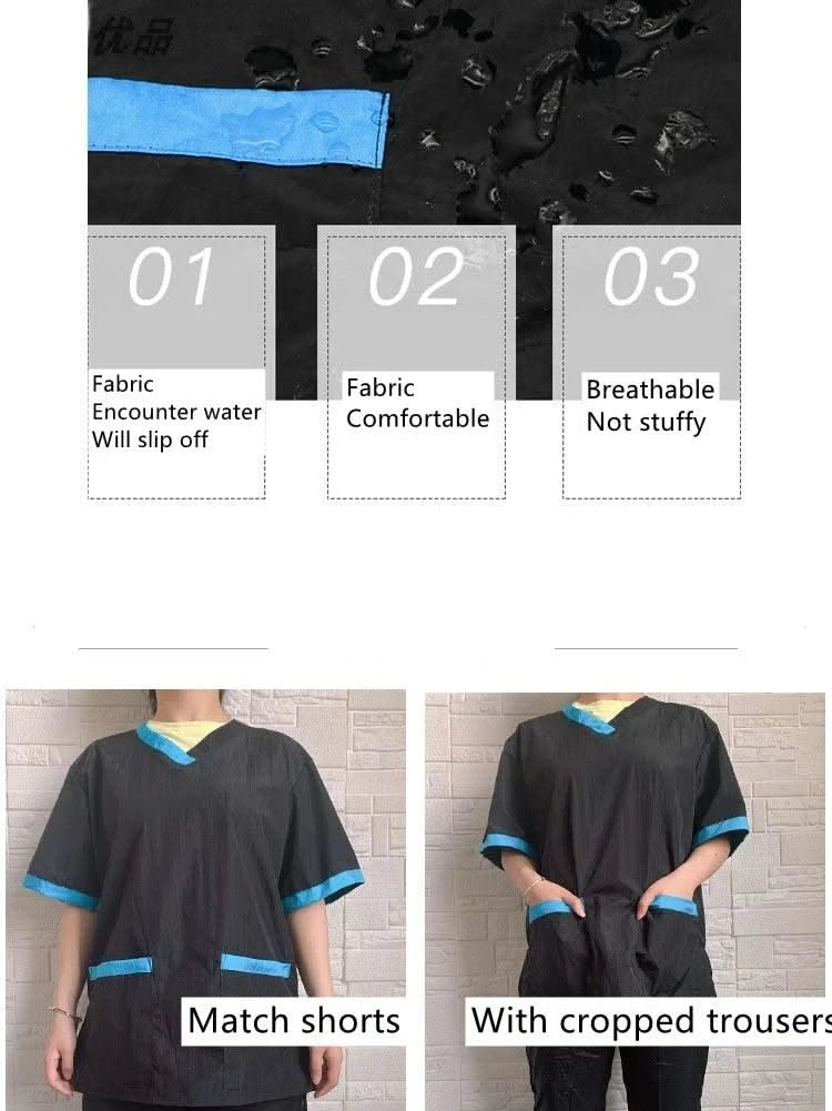 Summer Pet Groomer Uniforms Dog Grooming Clothing Pet Shop Work Clothes Hairdresser Short Sleeve Top Hair Salon Smock Anti Hair