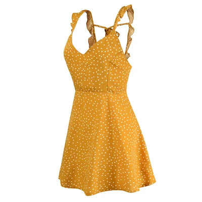 Women Dresses Summer Sexy Dress Ladies High Waist Dot Printing Mini Dresses Vestidos Back Lacing Straps Backless Dress