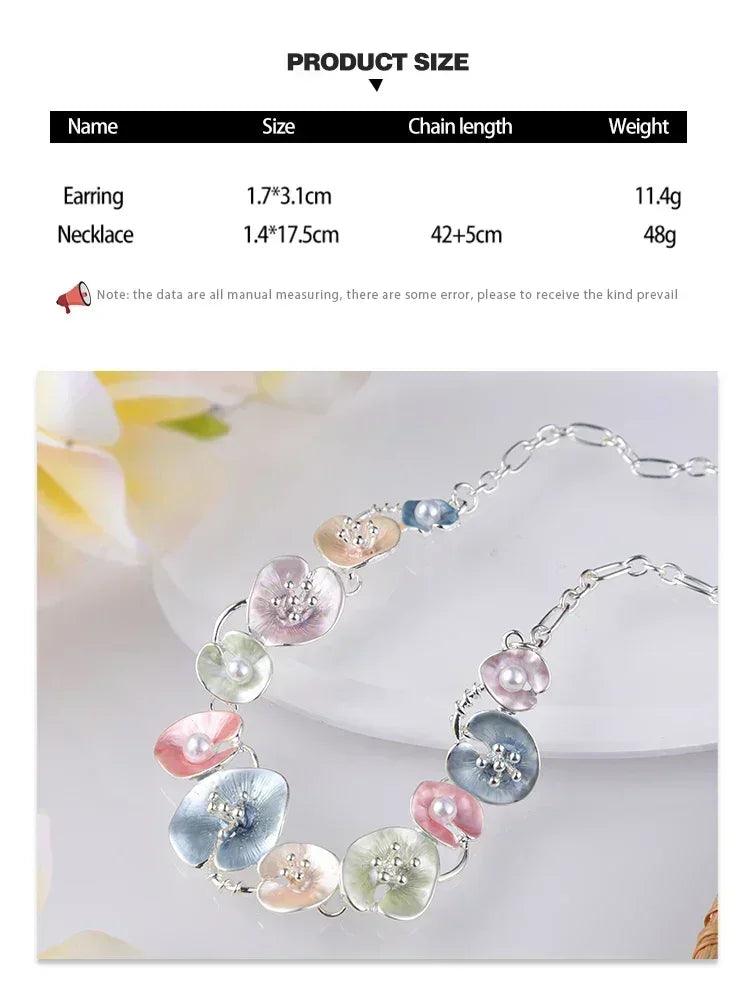 Meicem women silver plated pendant original design chain leaf necklace drop female luxury necklaces set for wedding