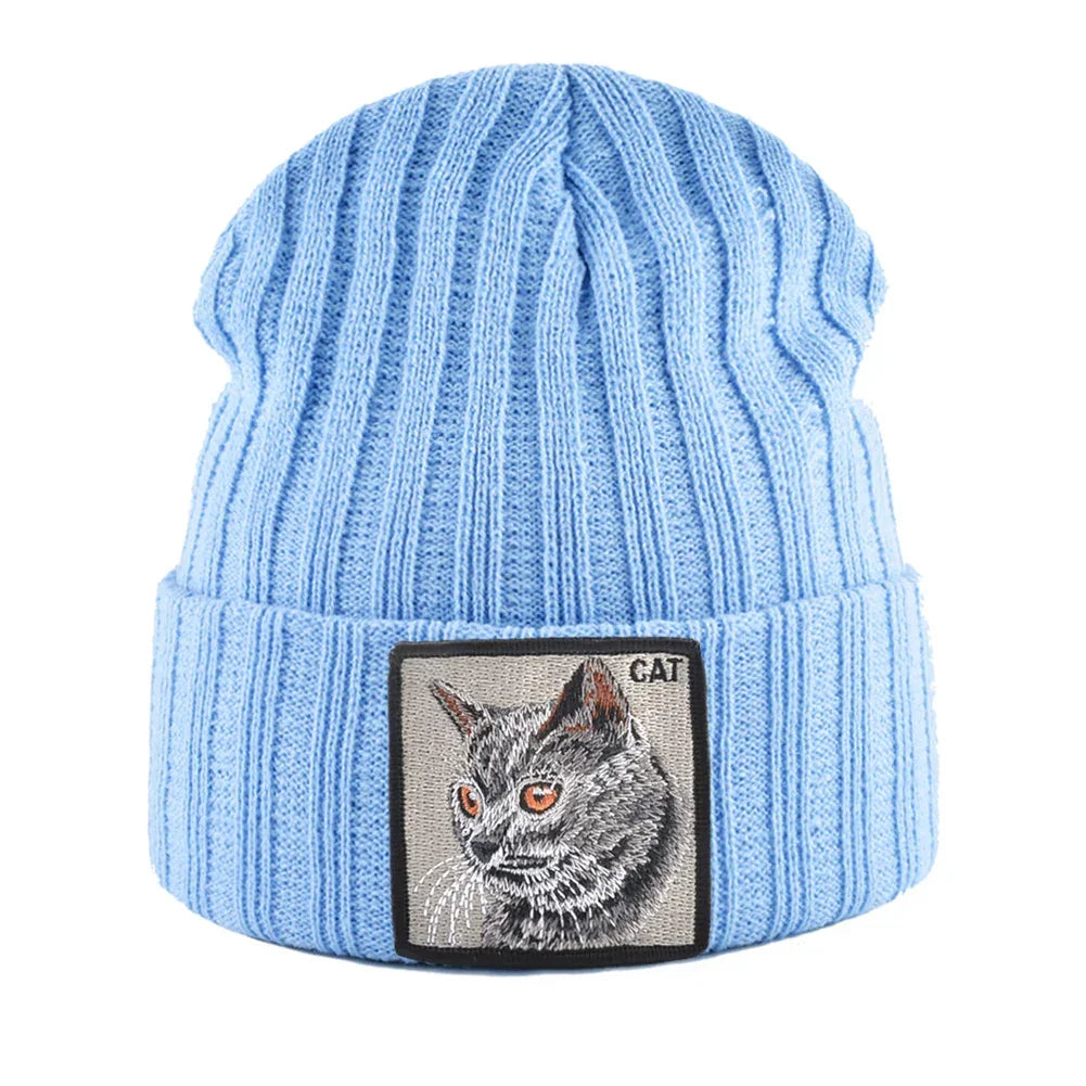 Women's Fashion Beanies Hat Solid Color Knitted Wool Skullies With Embroidery Patch Autumn Winter Men's Knit Gorras Bonnet