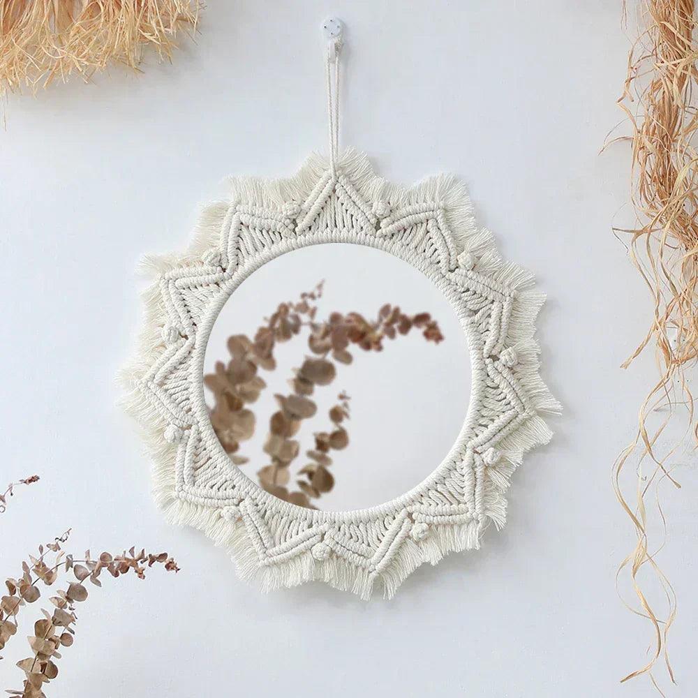 Macrame decorative wall mirror boho home decor makeup aesthetic mirrors living room bedroom christmas wedding